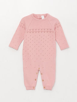 Bisiklet Yaka Kendinden Desenli K?z Bebek Triko Tulum