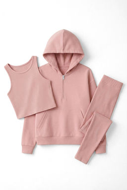 Gul Kurusu 3lu Oversize/Genis Kal?p Kapusonlu Taytl? Orme Alt - Ust Tak?m TWOAW26AU00151