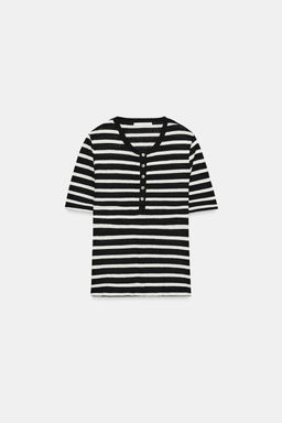 CAMISETA BOTONES CON LINO / Crudo / Negro - Zara фото 4