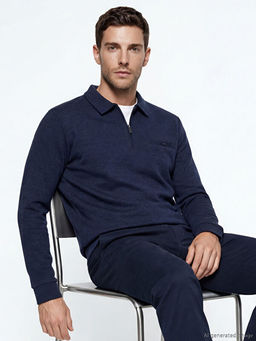 Polo Yaka Desenli Erkek Sweatshirt