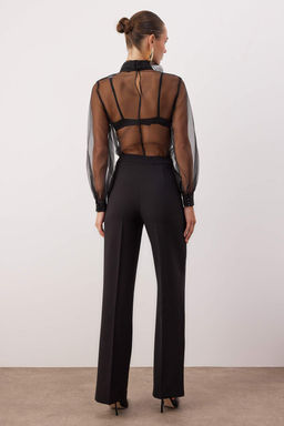 Siyah Genis Paca Dokuma Pantolon TPRAW22PL0402