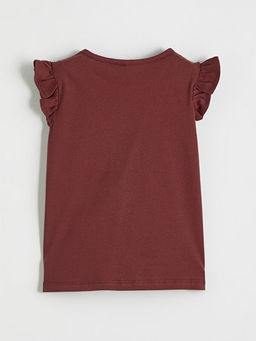 Bisiklet Yaka Bask?l? K?z ?ocuk Ti??rt