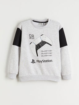 Bisiklet Yaka PlayStation Bask?l? Erkek ?ocuk Sweatshirt
