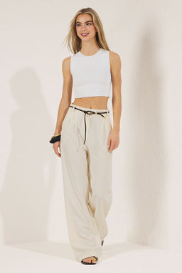 Trendyolmilla Beyaz Wide Leg/Genis Paca Kemerli Pantolon TWOSS25PL00114  фото 3