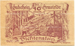 10 геллеров 1920 года Австрия Вихтенштайн (нотгельд)