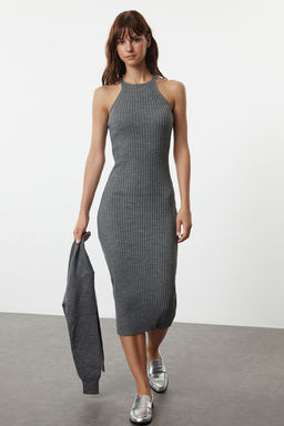 Antrasit 2li Midi Triko Basic H?rkal? Elbise TWOSS23EL00738