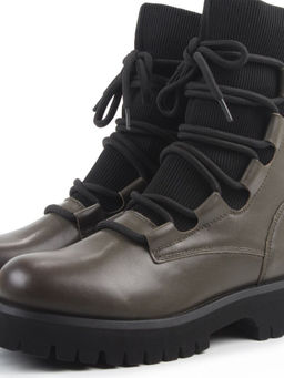 01-XKL21-195R DK. GREEN Ботинки демисезонные женские (натуральная кожа, байка)