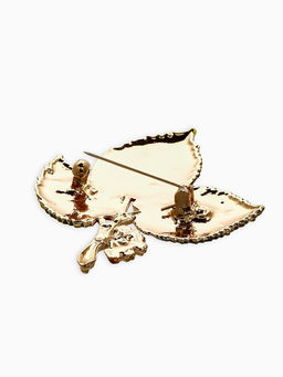 Брошь "Листья Ясеня", цвет зелёно-коричневый в золоте