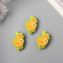 Декор для творчества дерево, фетр Прищепка. Цыплёнок с цветочком, набор 3 шт. 1.8?3?5.1 см