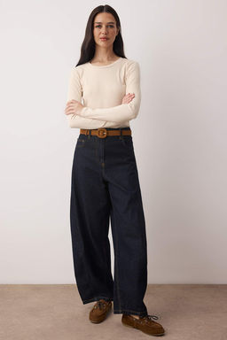 Tas Fitilli Esnek Uzun Kollu Bisiklet Yaka Orme Bluz TWOAW26BZ00313