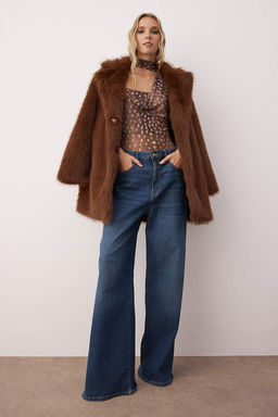 Kahverengi-Cok Renkli Animal Degaje Yaka Ask?l? Orme Tul Party Body TPRAW26BD00004