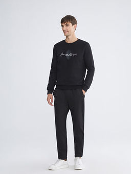 Bisiklet Yaka Bask?l? Erkek Sweatshirt
