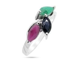 Кольцо из серебра изумруд, рубин, сапфир, Тика