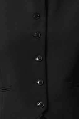 Siyah Fitted Crop Dokuma Yelek TWOAW25YE00055