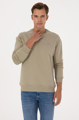 Erkek A__k Haki Basic Sweatshirt Sepette S_rpriz _ndirim
