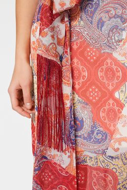 TRENDYOLMILLA Lila Etnik Desenli Kusakl? A Kesim Puskul Detayl? Maxi Astarl? Sifon Dokuma Elbise TWOSS23EL01777