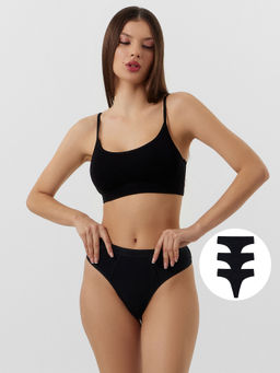 Цена за 2 штуки! Трусики бразилиана черные в наборе, 3 шт