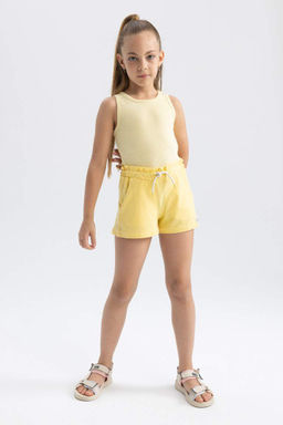 Хлопковые шорты для девочек в бумажном пакете - Defacto фото 3