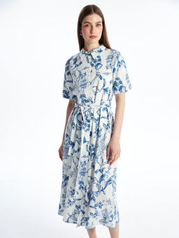 Desenli Keten Kar???ml? G?mlek Elbise