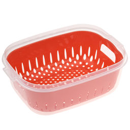Лоток пластмассовый с решетчатой вставкой (дуршлаг) для мытья и хранения овощей, фруктов и ягод, 1,4л 18х14см h8см, с крышкой, цвета в ассортименте: белый; коралловый; зеленый, в п/эт пакете (Китай) - Домашняя мода фото 5
