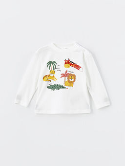 Bisiklet Yaka Bask?l? Uzun Kollu Erkek Bebek Ti??rt