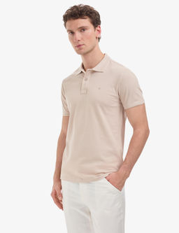 Koyu Bej Slim Fit %100 Pamuk D__meli Polo Yaka Basic Ti__rt