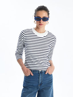 Bisiklet Yaka ?izgili Uzun Kollu Kad?n Body