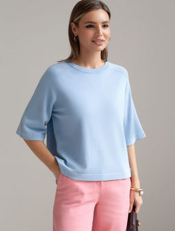 Свободный джемпер с рукавом 3/4 тонкой вязки из вискозы