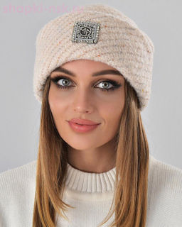 Отворот мохер мульти квадрат стразы Шапка флис (56-58)