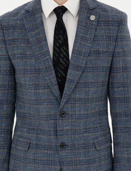 Lacivert Ex. Slim Fit Y_n Kar___ml_ Ekose Ceket