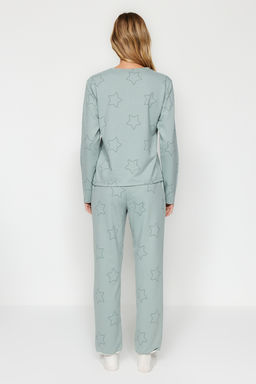 Trendyolmilla Mint %100 Pamuklu Y?ld?zl? Orme Pijama Tak?m? THMAW24PT00234  фото 5