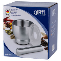 51740 GIPFEL Ступка 12,5х11,5 см с пестиком 15 см. Материал: нержавеющая сталь 18/10  фото 7