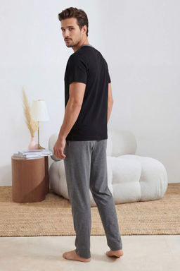 Siyah Regular Dugmeli Yaka Orme Pijama Tak?m? TMNSS26PT00033