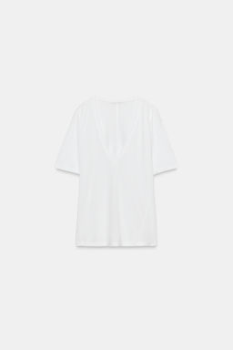CAMISETA ESCOTE PICO FLUIDA / Blanco