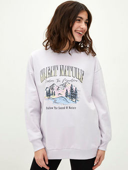 Bisiklet Yaka Bask?l? Uzun Kollu Kad?n Sweatshirt - Waikiki фото 2