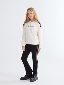 Bisiklet Yaka Bask?l? K?z ?ocuk Sweatshirt