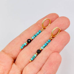 Серьги длинные из Бирюзы и золотистого Обсидиана