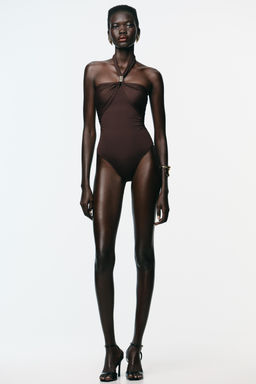 POLYAMIDE HALTER BODYSUIT WITH METAL DETAIL