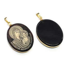 Кулон из обсидиана овал с окантовкой " Богородица Казанская" 20*30мм