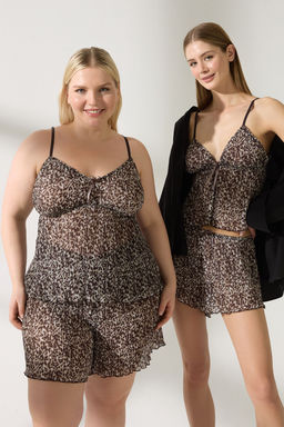 Trendyolmilla Leopar Kurdele/Fyonklu Piliseli Sortlu Dokuma Pijama Tak?m? THMSS25PT00319  фото 2