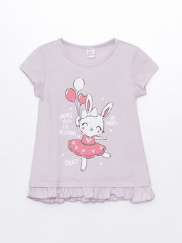 Bisiklet Yaka K?sa Kollu Bask?l? K?z Bebek Ti??rt