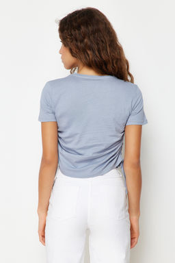 Gri %100 Pamuk Bisiklet Yaka Buzgulu Basic Orme T-Shirt TWOSS21TS0131