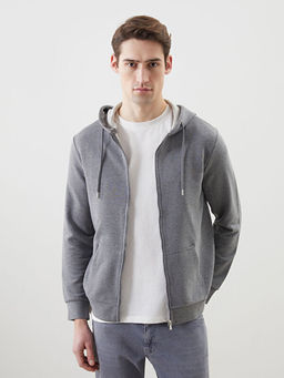 Kap??onlu Uzun Kollu Erkek Fermuarl? Sweatshirt