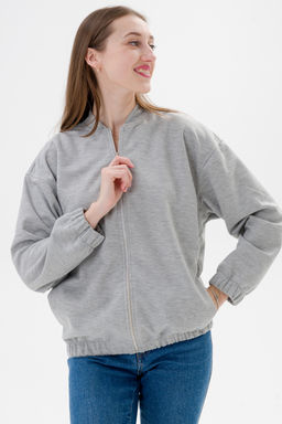 Бомбер из коттон фита серый меланж макси - Амадэль фото 4