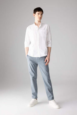 Брюки-чиносы прямого кроя из габардина с карманом на молнии и парусиновой тканью стандартного кроя - Defacto фото 3