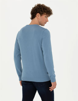 Koyu Mavi Slim Fit Bisiklet Yaka Basic Triko Kazak - Pierre cardin фото 5
