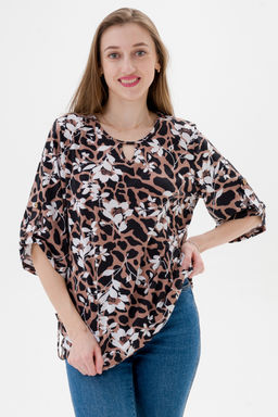 Туника женская из кулирки Полина цветок кофе макси - Амадэль фото 3