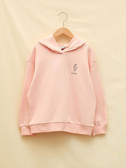 Kap??onlu Bask?l? Uzun Kollu K?z ?ocuk Sweatshirt