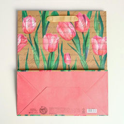 Цена за 2 шт. Пакет подарочный крафтовый, упаковка, Тюльпаны, ML 23?27?11.5 см
