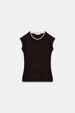 CAMISETA EFECTO DOBLE MANGA CORTA / Chocolate - Zara фото 8